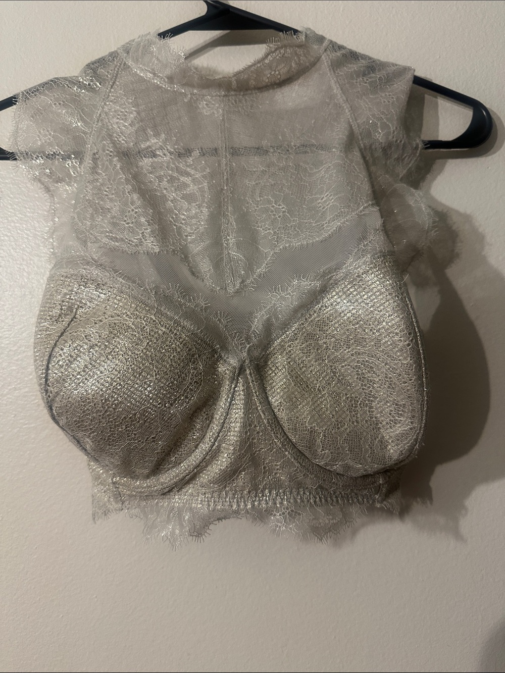 Victoria's Secret Silver Sheer Lace Underwire Bralette Sz 34DDD